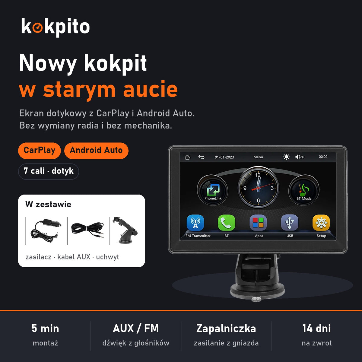 Ekran CarPlay i Android Auto do każdego auta – Kokpito
